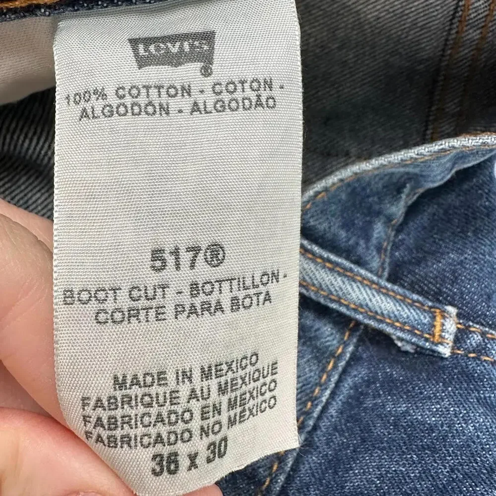 Vintage Levi 517 Jeans Boot Cut Mens 36x30 Y2K Blue Faded Western Rodeo 90s 2000